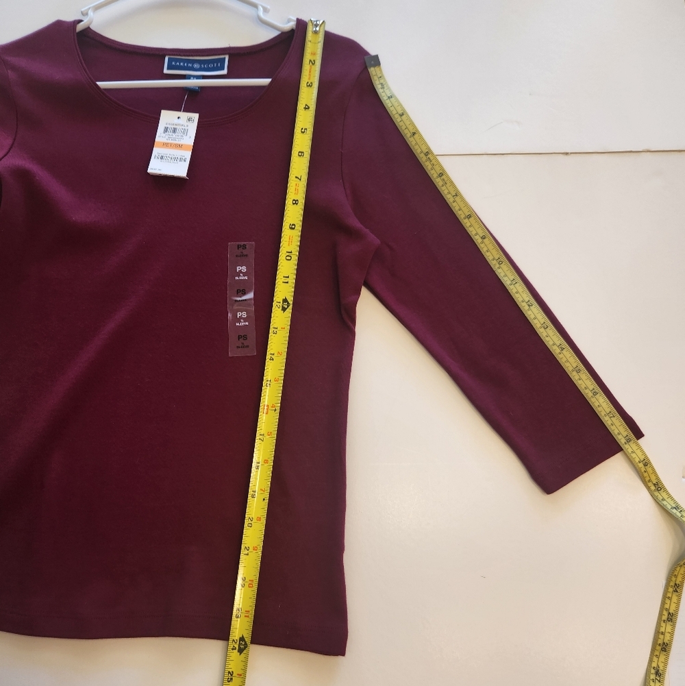 Karen Scott Burgundy 3/4-Length Sleeve Top, NWT, Size: Petite Small - Picture 3 of 5